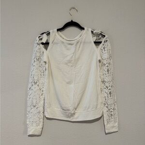 Bailey 44 White Lace Sleeve Blouse